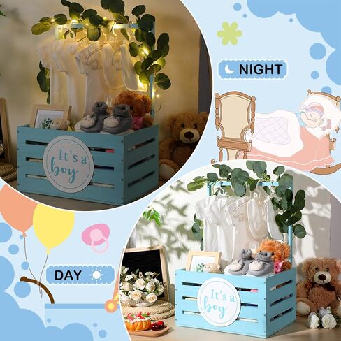 Barydat Wooden Baby Shower Crate Closet It's a Boy/Girl Baby Gift Basket Wood Storage Hamper with Handle Garland Newborn Welcome Gift Gender Reveal Pregnancy New Parent(Pink, Girl) in Saudi Arabia