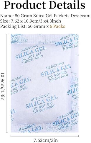 50Pcs 5 Gram Silica Gel Packets,Transparent Desiccant Packs for Storage, Moisture Absorbers for Food Storage, Clothes, Shoes, Jewelry, Spices, Tools, Photo Album, Leather Itemand More in Saudi Arabia