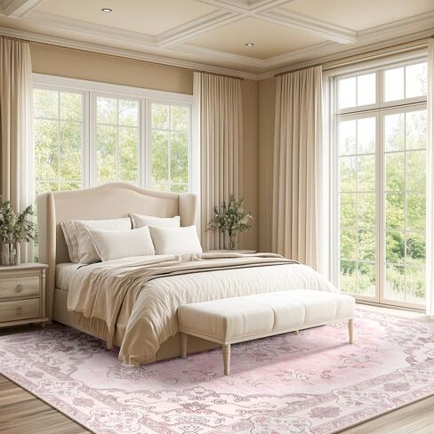 5x7 Area Rugs 5x7 Rug Vintage Rugs 5x7 Machine Washable Rugs Floor Carpet Non-Slip Low Pile Area Rugs for Living Room Bedroom Dining Room Indoor Beige in Kuwait