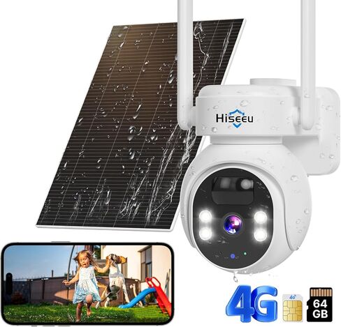 Hiseeu تسجيل 24/7 كاميرات أمان خلوية 4G لاسلكية في الهواء الطلق، لا حاجة إلى WiFi، تعمل بالطاقة الشمسية 20 وات، 360 درجة PTZ، رؤية ليلية 2K، محادثة ثنائية الاتجاه، بطارية 20000 مللي أمبير في الساعة، تتضمن 64 جيجا SD، بطاقة SIM 4G مدمجة in Saudi Arabia