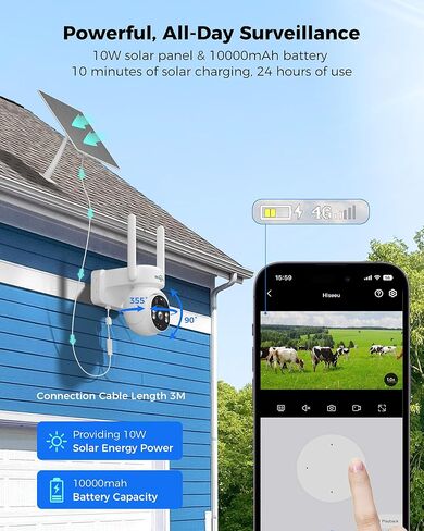 Hiseeu تسجيل 24/7 كاميرات أمان خلوية 4G لاسلكية في الهواء الطلق، لا حاجة إلى WiFi، تعمل بالطاقة الشمسية 20 وات، 360 درجة PTZ، رؤية ليلية 2K، محادثة ثنائية الاتجاه، بطارية 20000 مللي أمبير في الساعة، تتضمن 64 جيجا SD، بطاقة SIM 4G مدمجة in Saudi Arabia
