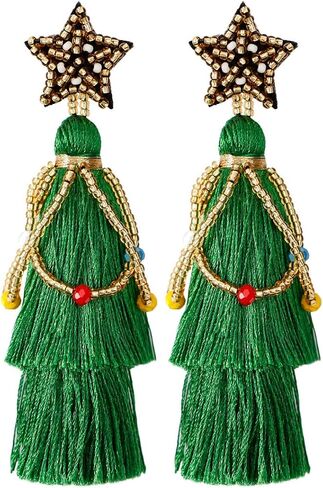 Christmas Tassel Earrings for Women Girls Handmade Cute Long Lightweight Jingle Bell Beads Christmas Tree Dangle Drop Festive Gifts Holiday Jewelry Gifts (Christmas Tassel Earrings) in Saudi Arabia