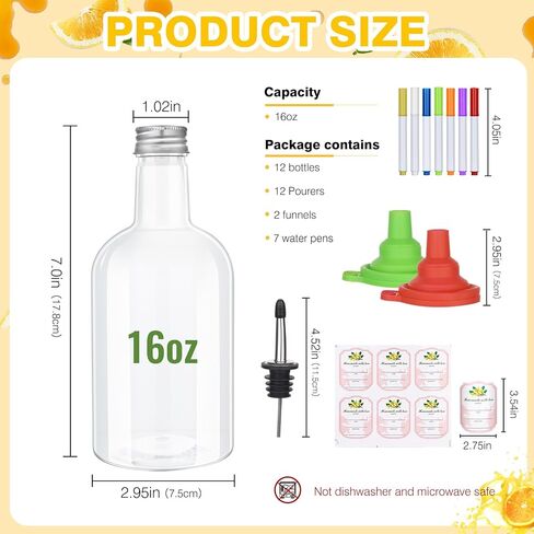 Dualshine 12 Pcs Plastic Long Neck Bottles 32 oz Syrup Bottles with Liquor Pour Spout and Caps Juice Pour Bottles with Stainless Steel Bottle Pourer for Liquor,Syrup,Juice,Bars in Saudi Arabia