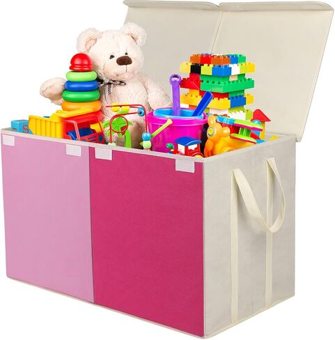 Toy Box Chest, Collapsible Sturdy Storage Bins with Lids, Extra Large Kids Toy Storage Organizer Boxes Bins Baskets for Kids, Boys, Girls, Nursery Room, Playroom, Closet (A-TBX-GRAY-MULTI) in Saudi Arabia