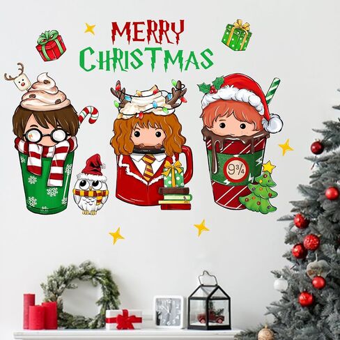 Mfault Have a Magic Christmas Wall ملصقات لاصقة، عيد الميلاد السحري المعالج الوحش كتاب البومة ديكورات الأطفال الصبي الفتيات غرفة نوم الفن، السنة الجديدة 2025 المنزل المطبخ غرفة المعيشة ديكور هدايا العيد in Saudi Arabia