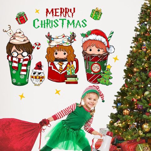 Mfault Have a Magic Christmas Wall ملصقات لاصقة، عيد الميلاد السحري المعالج الوحش كتاب البومة ديكورات الأطفال الصبي الفتيات غرفة نوم الفن، السنة الجديدة 2025 المنزل المطبخ غرفة المعيشة ديكور هدايا العيد in Saudi Arabia