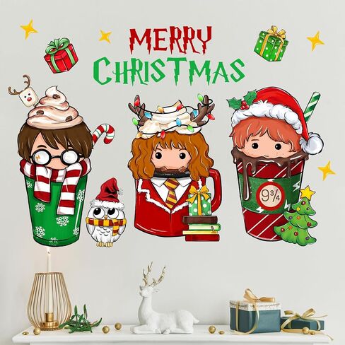 Mfault Have a Magic Christmas Wall ملصقات لاصقة، عيد الميلاد السحري المعالج الوحش كتاب البومة ديكورات الأطفال الصبي الفتيات غرفة نوم الفن، السنة الجديدة 2025 المنزل المطبخ غرفة المعيشة ديكور هدايا العيد in Saudi Arabia