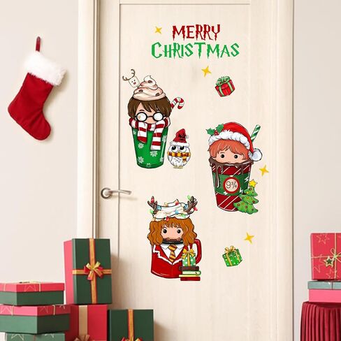 Mfault Have a Magic Christmas Wall ملصقات لاصقة، عيد الميلاد السحري المعالج الوحش كتاب البومة ديكورات الأطفال الصبي الفتيات غرفة نوم الفن، السنة الجديدة 2025 المنزل المطبخ غرفة المعيشة ديكور هدايا العيد in Saudi Arabia