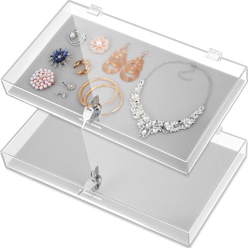 Huquary 2 Pcs Acrylic Locking Jewelry Display Case Clear Ring Earring Necklace Bracelet Jewelry Display Case Locking Security Showcase with Lock and Key for Trade Show Retail Display Case in Saudi Arabia