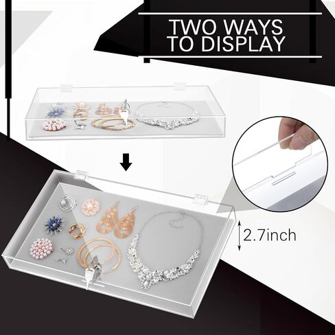 Huquary 2 Pcs Acrylic Locking Jewelry Display Case Clear Ring Earring Necklace Bracelet Jewelry Display Case Locking Security Showcase with Lock and Key for Trade Show Retail Display Case in Saudi Arabia