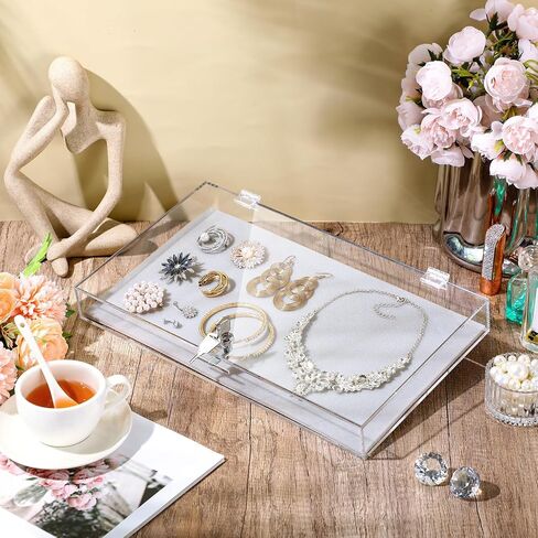 Huquary 2 Pcs Acrylic Locking Jewelry Display Case Clear Ring Earring Necklace Bracelet Jewelry Display Case Locking Security Showcase with Lock and Key for Trade Show Retail Display Case in Saudi Arabia