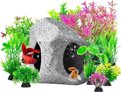 10Pcs Aquarium Hideaway Rock Cave Fish Tank Decorations quarium,Betta Toys Hideout Stones House,Safe and Non-Toxic Ceramic Fish Tank Ornaments in Saudi Arabia