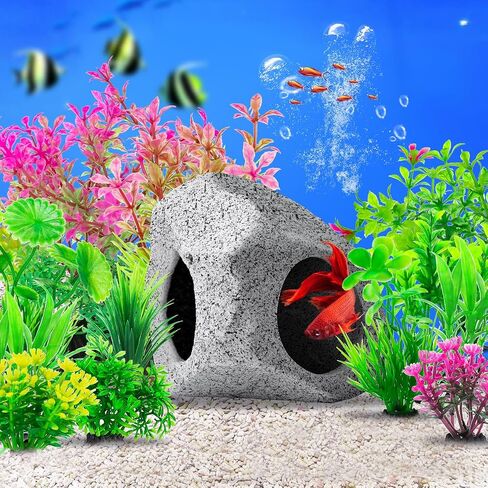 10Pcs Aquarium Hideaway Rock Cave Fish Tank Decorations quarium,Betta Toys Hideout Stones House,Safe and Non-Toxic Ceramic Fish Tank Ornaments in Saudi Arabia