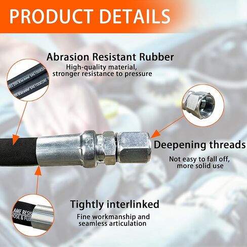 HaiChi 26711-04-04-RW- Hydraulic Hose Swivel Assembly 1/4" Hydraulic Hose with Female JIC X Female JIC, 36" Long (5800psi)-US, Black in Kuwait