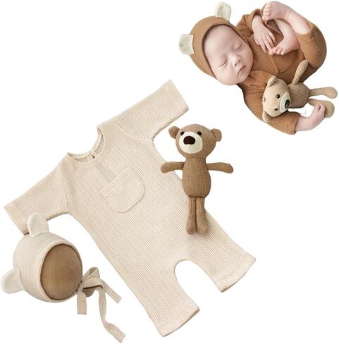 Newborn Photography Outfits Boy Cute Bear Hats Pants with Doll Photoshoot Props Outfits New Born Boy Hat Clothes Set in Kuwait