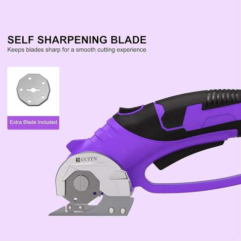 مقص كهربائي لاسلكي، قطاعة من الورق المقوى مع شفرة قاطعة بديلة ذاتية الشحذ وقفل أمان، قاطعة دوارة مع ضوء LED للنسيج أو السجاد أو الجلد أو البلاستيك، أرجواني in Kuwait