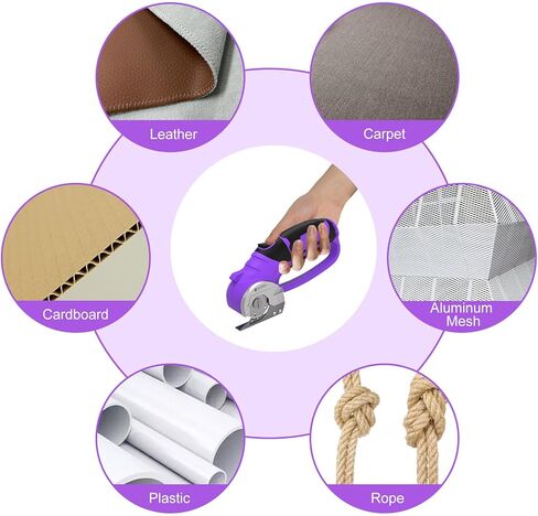 مقص كهربائي لاسلكي، قطاعة من الورق المقوى مع شفرة قاطعة بديلة ذاتية الشحذ وقفل أمان، قاطعة دوارة مع ضوء LED للنسيج أو السجاد أو الجلد أو البلاستيك، أرجواني in Kuwait