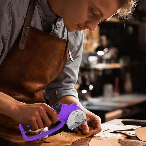 مقص كهربائي لاسلكي، قطاعة من الورق المقوى مع شفرة قاطعة بديلة ذاتية الشحذ وقفل أمان، قاطعة دوارة مع ضوء LED للنسيج أو السجاد أو الجلد أو البلاستيك، أرجواني in Kuwait