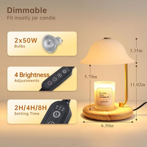 Candle Warmer Lamp with Bulbs, Dimmable Electric Candle Lamp with Timer, Adjustable Height, Wax Melting Warmer Compatible with Large Jar Candles, Home Decor Gifts in Saudi Arabia