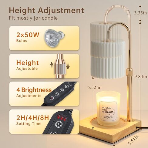 Candle Warmer Lamp with Bulbs, Dimmable Electric Candle Lamp with Timer, Adjustable Height, Wax Melting Warmer Compatible with Large Jar Candles, Home Decor Gifts in Saudi Arabia