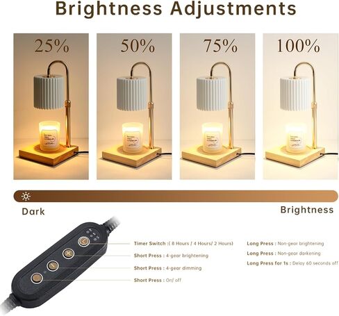 Candle Warmer Lamp with Bulbs, Dimmable Electric Candle Lamp with Timer, Adjustable Height, Wax Melting Warmer Compatible with Large Jar Candles, Home Decor Gifts in Saudi Arabia