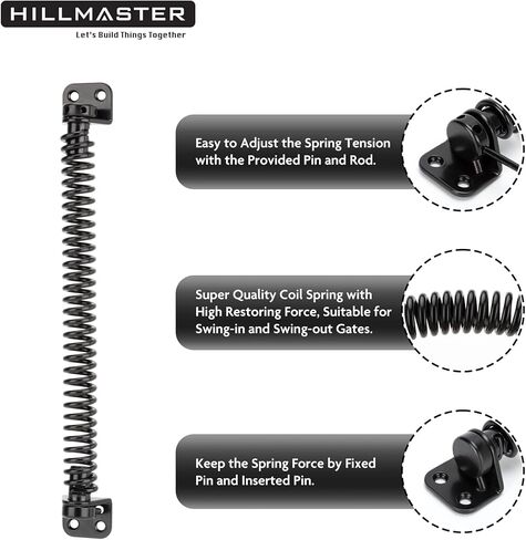 12" Gate Spring Self Closing Outdoor Door Spring Automatic Gate Closure Hardware with Adjustable Tool for Wooden Vinyl Fence, Black Finish in Saudi Arabia