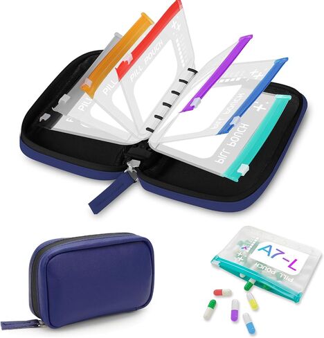 A8 Waterproof Pill Organizer Set, Twice-Daily Large Pill Organizer for Seven Days, Pill Storage with 14 Color-Coded Pouches, Reusable Travel Medicine Organizer in Saudi Arabia