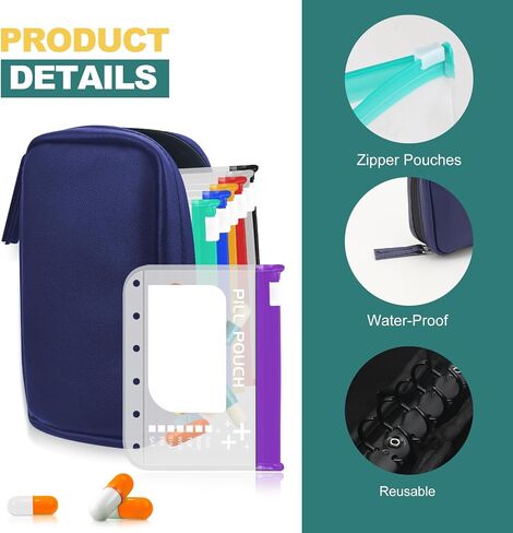 A8 Waterproof Pill Organizer Set, Twice-Daily Large Pill Organizer for Seven Days, Pill Storage with 14 Color-Coded Pouches, Reusable Travel Medicine Organizer in Saudi Arabia