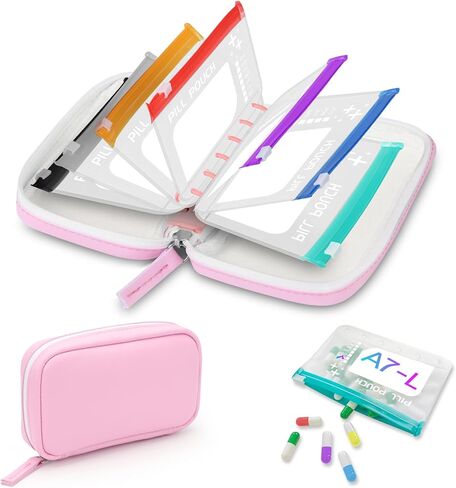 A8 Waterproof Pill Organizer Set, Twice-Daily Large Pill Organizer for Seven Days, Pill Storage with 14 Color-Coded Pouches, Reusable Travel Medicine Organizer in Saudi Arabia