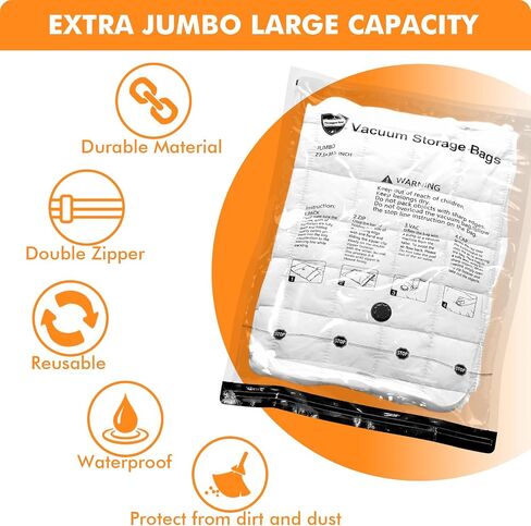 24 Pack Vacuum Storage Bags with Electric Pump, (5 Jumbo, 5 Large, 5 Medium, 5 Small, 4 Roll Up Bags) Space Saver Bag for Clothes, Mattress, Blanket, Duvets, Pillows, Comforters,Travel… in Saudi Arabia