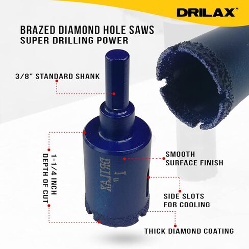 Drilax 4 Inch Diamond Hole Saw Ceramic Porcelain Tile Quartz Granite Countertop Glass Bottle Super Long Life Vacuum Brazed Technology Single Pack Tile Drill Bit 4 inch in Saudi Arabia