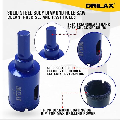 Drilax 4 Inch Diamond Hole Saw Ceramic Porcelain Tile Quartz Granite Countertop Glass Bottle Super Long Life Vacuum Brazed Technology Single Pack Tile Drill Bit 4 inch in Saudi Arabia