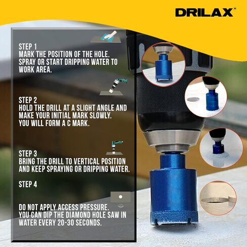 Drilax 4 Inch Diamond Hole Saw Ceramic Porcelain Tile Quartz Granite Countertop Glass Bottle Super Long Life Vacuum Brazed Technology Single Pack Tile Drill Bit 4 inch in Saudi Arabia