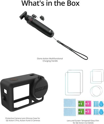 مقبض شحن متعدد الوظائف DJI Osmo Action مع حافظة سيليكون واقية وحزمة واقيات من الزجاج المقسى - مقبض شحن مع بطارية عالية السعة والتحكم في الكاميرا (3 عناصر) in Saudi Arabia