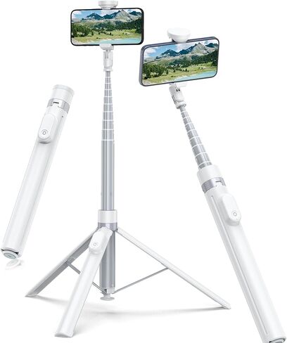 حامل ثلاثي تلقائي TONEOF مقاس 66 بوصة، حامل ثلاثي للهاتف يفتح تلقائيًا مع جهاز تحكم مغناطيسي قابل لإعادة الشحن، حامل ثلاثي القوائم لعصا سيلفي 360 درجة عموديًا وأفقيًا قابل للدوران، حامل ثلاثي ثابت للسفر لهاتف iPhone/Android (أبيض) in Kuwait
