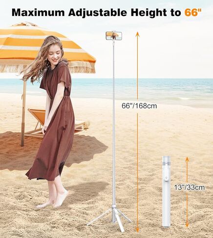 حامل ثلاثي تلقائي TONEOF مقاس 66 بوصة، حامل ثلاثي للهاتف يفتح تلقائيًا مع جهاز تحكم مغناطيسي قابل لإعادة الشحن، حامل ثلاثي القوائم لعصا سيلفي 360 درجة عموديًا وأفقيًا قابل للدوران، حامل ثلاثي ثابت للسفر لهاتف iPhone/Android (أبيض) in Kuwait