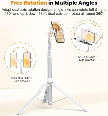 حامل ثلاثي تلقائي TONEOF مقاس 66 بوصة، حامل ثلاثي للهاتف يفتح تلقائيًا مع جهاز تحكم مغناطيسي قابل لإعادة الشحن، حامل ثلاثي القوائم لعصا سيلفي 360 درجة عموديًا وأفقيًا قابل للدوران، حامل ثلاثي ثابت للسفر لهاتف iPhone/Android (أبيض) in Kuwait