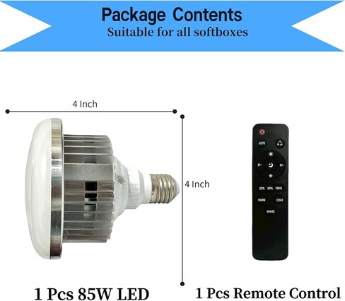 حزمة واحدة من لمبة الإضاءة LED للتصوير الفوتوغرافي بقدرة 85 وات 2800-6000 كلفن للتحكم عن بعد ودرجة حرارة اللون القابلة للتعتيم، صندوق ناعم E27 أضواء التصوير الفوتوغرافي وإضاءة استوديو الفيديو in Kuwait