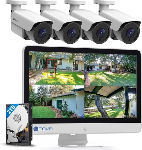 PoE Security Camera System with Monitor, AI Human/Vehicle Detection, 8CH 8MP NVR with Monitor Pre-Installed 2TB HDD, 6Pcs 5MP Wired Bullet IP Camera IP67 Night Vision, LY37EX5MU806 in Kuwait