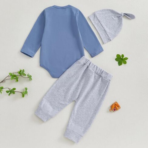 Ayalinggo Newborn Baby Boy Clothes Mamas Boy Long Sleeve Romper 3pcs Pant Set Fall Winter Coming Home Outfit With Hat in Saudi Arabia