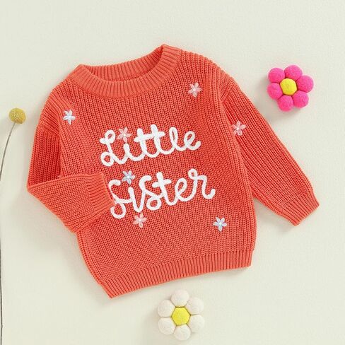 Toddler Baby Girl Boy Long Sleeve Knit Sweater Brothers Sisters Letter Embroidery Round Neck Pullover Fall Winter Tops in Saudi Arabia