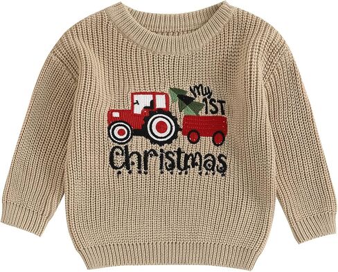 My First Christmas Baby Christmas Sweaters Letter Embroidered Long Sleeve Fall Winter Knitted Pullover in Kuwait