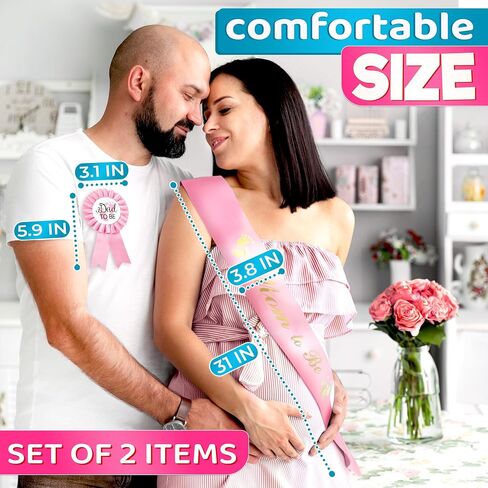 زينة استحمام الطفل من Mom to Be Sash أوشحة خيش محايدة من Dad to Be Pin - وشاح استحمام ريفي للأطفال للأم والأب ليكون وشاحًا لاستحمام الطفل - وشاح الأم تو بي محايد يكشف عن الجنس in Saudi Arabia
