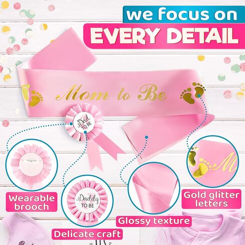 زينة استحمام الطفل من Mom to Be Sash أوشحة خيش محايدة من Dad to Be Pin - وشاح استحمام ريفي للأطفال للأم والأب ليكون وشاحًا لاستحمام الطفل - وشاح الأم تو بي محايد يكشف عن الجنس in Saudi Arabia