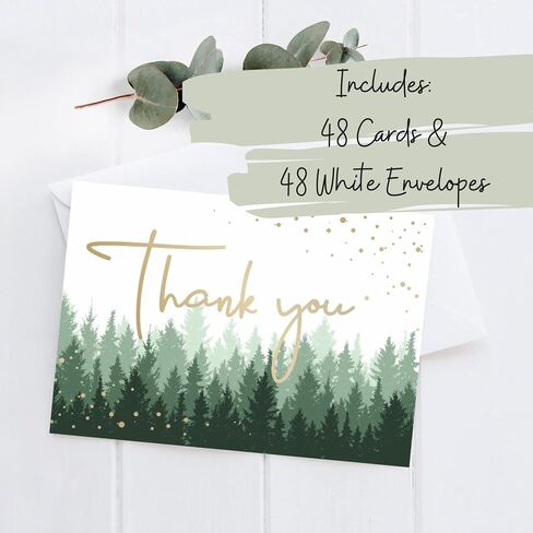 Thank You Cards with Envelopes | 48 Gold Foil Forest Nature Wedding Thank You Cards | Baby Shower Thank You Cards | Bridal Shower, Rustic Woodland Thank You Notes with Envelopes Set | 4x6 Inches in Saudi Arabia