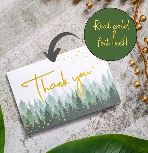 Thank You Cards with Envelopes | 48 Gold Foil Forest Nature Wedding Thank You Cards | Baby Shower Thank You Cards | Bridal Shower, Rustic Woodland Thank You Notes with Envelopes Set | 4x6 Inches in Saudi Arabia