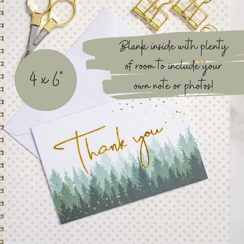 Thank You Cards with Envelopes | 48 Gold Foil Forest Nature Wedding Thank You Cards | Baby Shower Thank You Cards | Bridal Shower, Rustic Woodland Thank You Notes with Envelopes Set | 4x6 Inches in Saudi Arabia