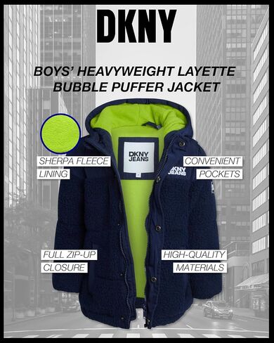DKNY Toddler Boys Jacket - Heavyweight Polar Fleece Lined Sherpa Layette Bubble Puffer Jacket - Infant Winter Jacket (12M-4T) in Saudi Arabia