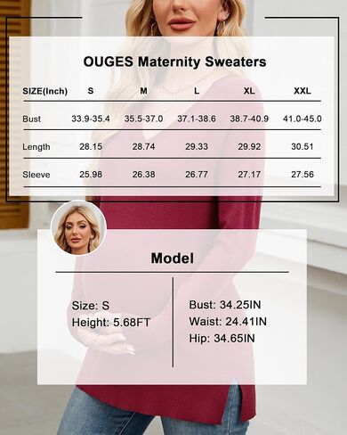 OUGES Women's Sweaters Split Side Long Sleeve V Neck 2024 Fall Maternity Clothes Ribbed Knit Trendy Pullover Tops in Saudi Arabia