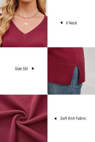 OUGES Women's Sweaters Split Side Long Sleeve V Neck 2024 Fall Maternity Clothes Ribbed Knit Trendy Pullover Tops in Saudi Arabia